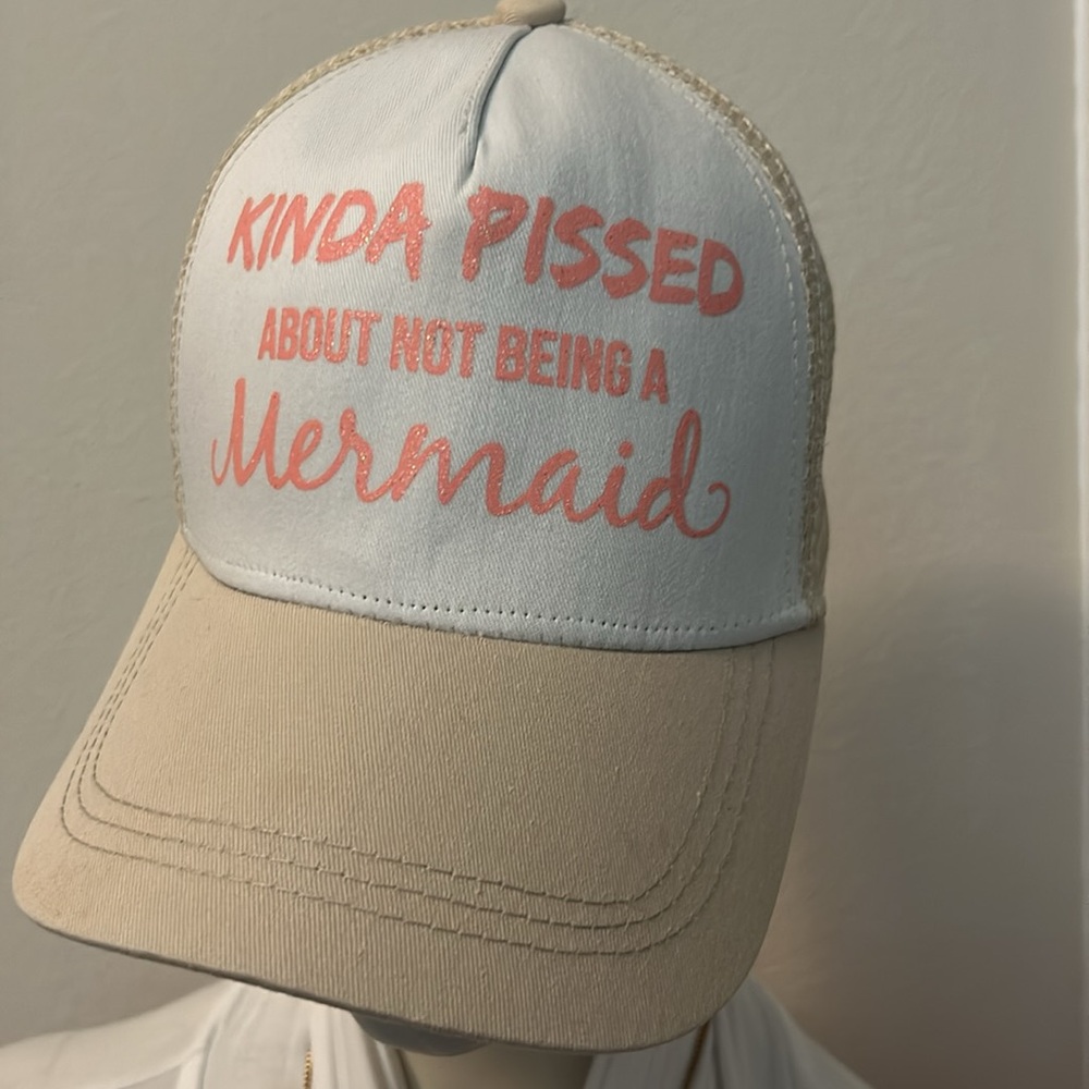 Beige White and Pink Sparkle Mermaid Quote Snap Back Cap